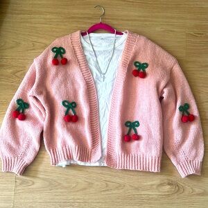 Luna Ivy Pink Cherries 🍒 Cardigan Sz S